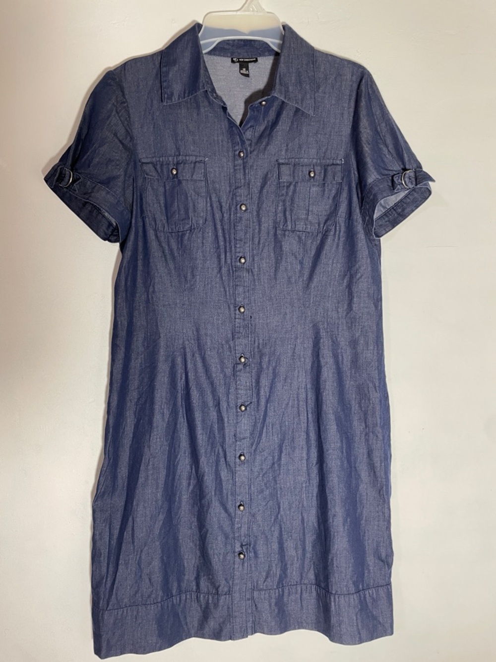 New Directions Classic Blue Cotton Chambray Shirt Dress 12